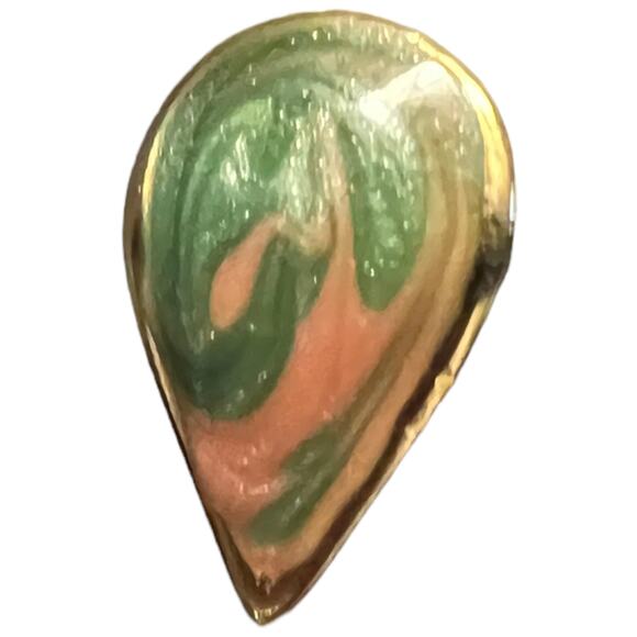 Vintage Gold-Tone Peach & Green Swirl Post Earrings, Teardrop Design - Picture 13 of 15